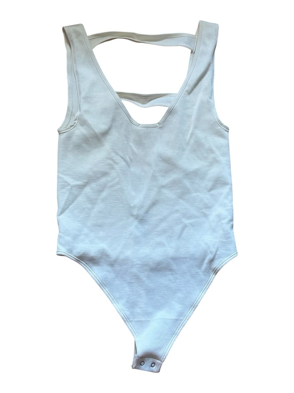 Anthropologie Cream White V-Neck Bodysuit Tank Top Ribbed Womens Small / Medium
